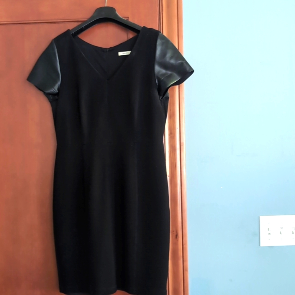 black dress with leather sleeves - size L